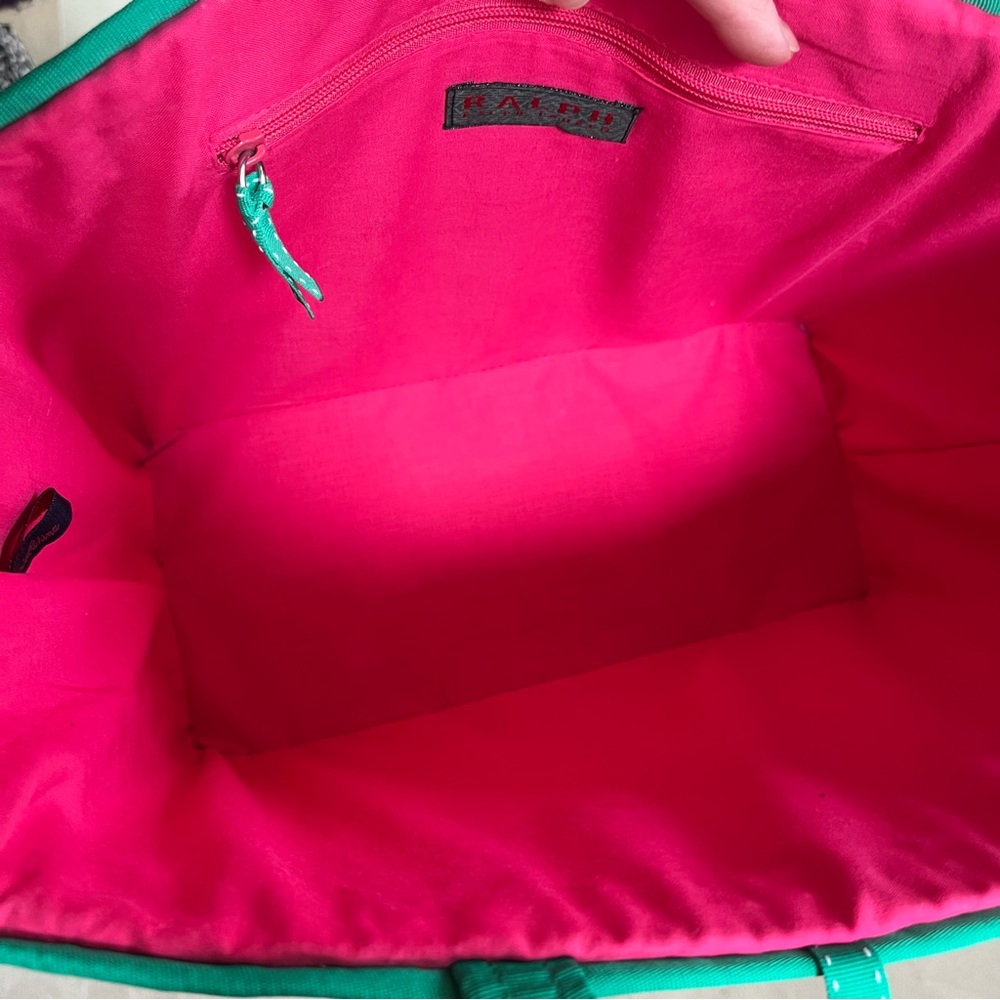 Ralph Lauren Pink Tote with Green Trim and Matching Pouch - Picture 6 of 10